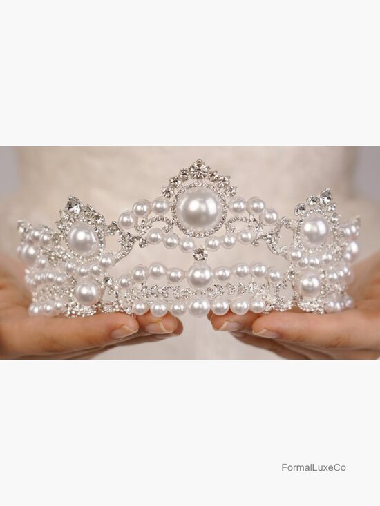Pearl Rhinestone Tiara Crown for Wedding Birthday Bride Prom main image 5